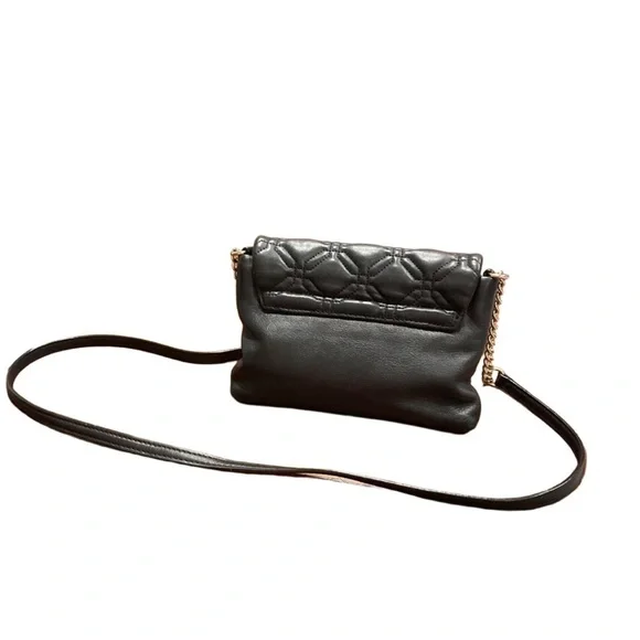 Kate Spade quilted front flap foldover flap w/chain, silver medallion closure B7